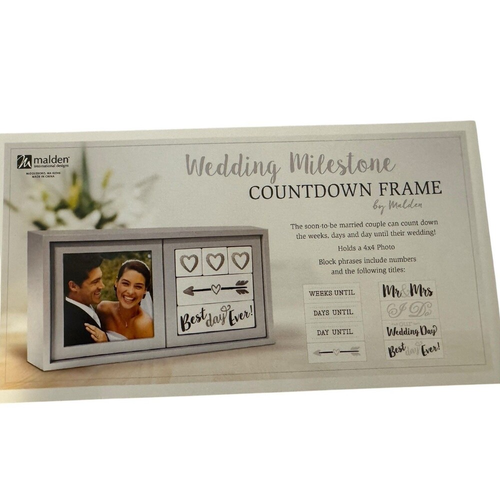 Malden International Designs 3447-44 Wedding Countdown Block, Photo Frame Gray